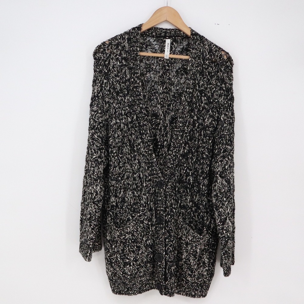 RVCA Cardigan Womens Medium Marled Knit Black White Button-Down Excellent